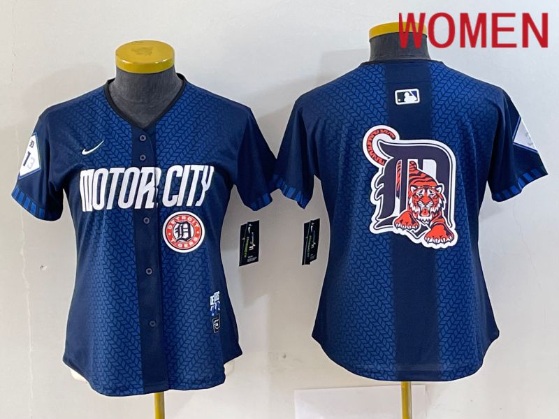 Women Detroit Tigers Blank Blue City Edition Nike 2024 MLB Jersey style 6->women mlb jersey->Women Jersey